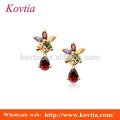 hot sale italina colorful flower shape dangle earring with ruby drop